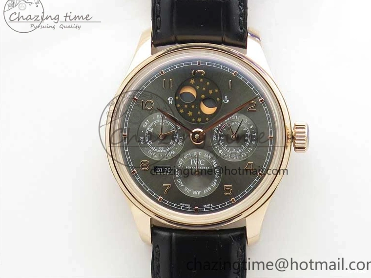 MIROTIME 0129 Elegant Portugieser Perpetual Calendar IW503302 RG V9F 1:1 Best Edition Gray Dial on Black Leather Strap A 7096